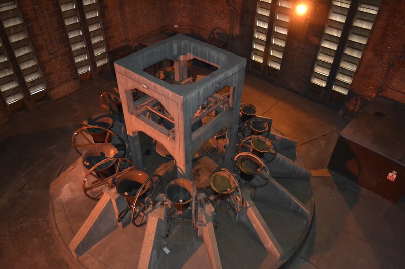 Picture of bells in up position inside bell tower.